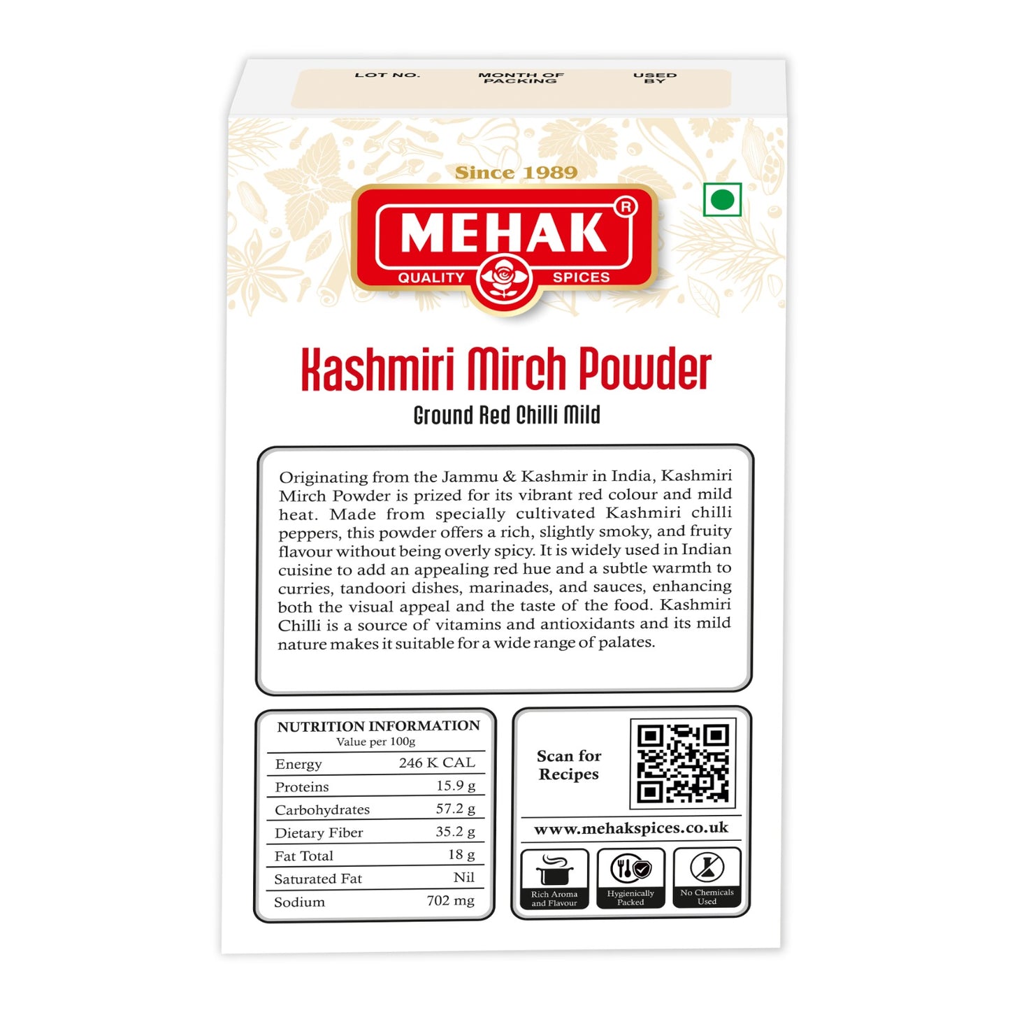 Kashmiri Mirch Powder (Ground Red Chilli Mild)